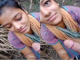 Beautiful Indian woman gives a blowjob in the open air