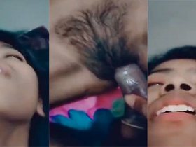 Teen with hairy pussy cries out in pleasure on camera
