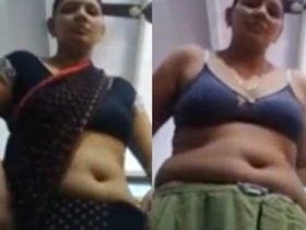 Desi auntie reveals her big navel and mature body