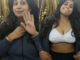 Busty Indian girlfriend teases boyfriend with big boobs and loving words