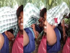 Group sex in an open field with young lovers in MMS video