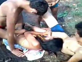 Indian call girl indulges in a wild orgy with four men, taking it in the mouth