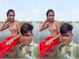 A couple enjoys a relaxing swim in the river