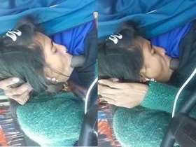 Desi wife receives oral pleasure in a car