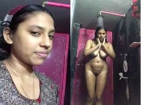 Indian girl films herself for her partner in the shower