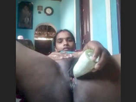 Indian homemaker pleasures herself with produce during solo session