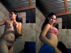 Indian beauty takes sensual bath in the nude