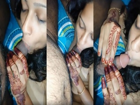 A recently married wife giving oral sex to her husband