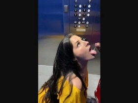 My beautiful Indian girlfriend gives me a blowjob in the elevator until I orgasm