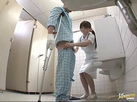 Japanese nurse uses her strength to give a powerful jerking demonstration for sample collection