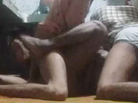 Middle-aged Indian village woman participates in a rough threesome