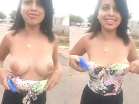 Cute girlfriend flaunts her hot boobs in public