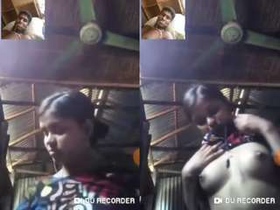 Cute Indian girl masturbates with her boobs on display