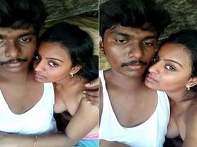 Indian amateur couple indulges in boob play
