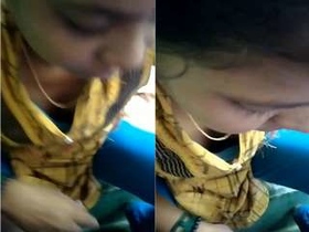 Desi GF's exclusive video of pressing her breasts and giving a blowjob