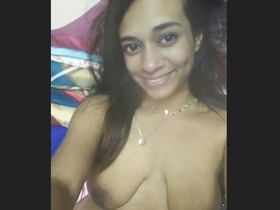 Large-breasted woman takes a bath