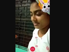 A charming partner seductively displays her ample bosom on VK
