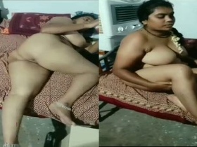 Tamil aunty's big boobs and tits in a solo video