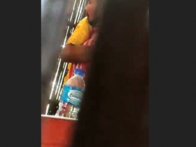 A secret camera captures a lover having sex in a restaurant while standing