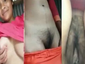 Desi girl shows off her boobs and hairy pussy in a selfie video