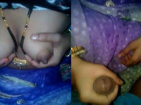 Indian wife reveals her breasts and gives her husband a handjob