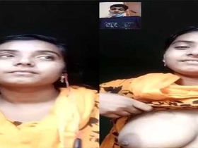 College girl flaunts her big boobs in a video call
