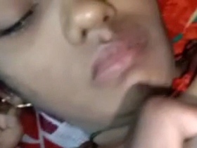 Stunning wife engages in video call intimacy