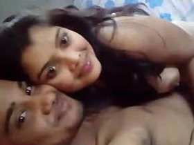 Indian girlfriend enjoys passionate kissing and breast stimulation before giving oral pleasure