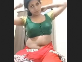 Indian housewife transitions saree in real-time
