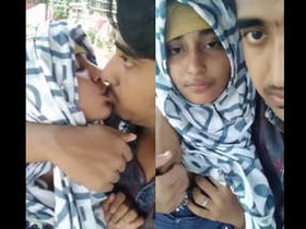 Cute hijabi girl sucking boobs and getting fucked by lover