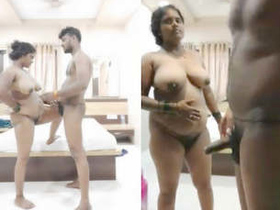 Three scenes of Indian couple's hotel room fucking merged into one video