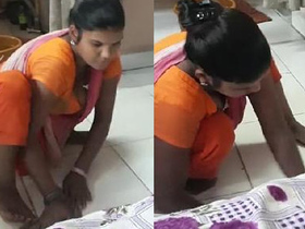 Owner spots desi maid's big boobs while cleaning and gets turned on