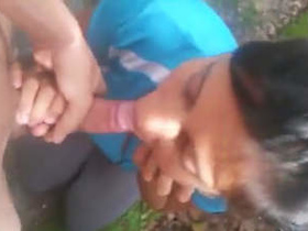 Indian girlfriend gives a blowjob in the great outdoors